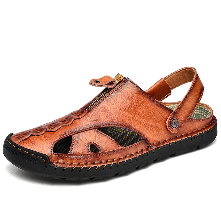 Men's Premium Leather-Look Sandals - Arch Support & Water-Resistant