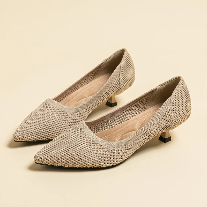Casual Knit Kitten Heel Pumps for Women