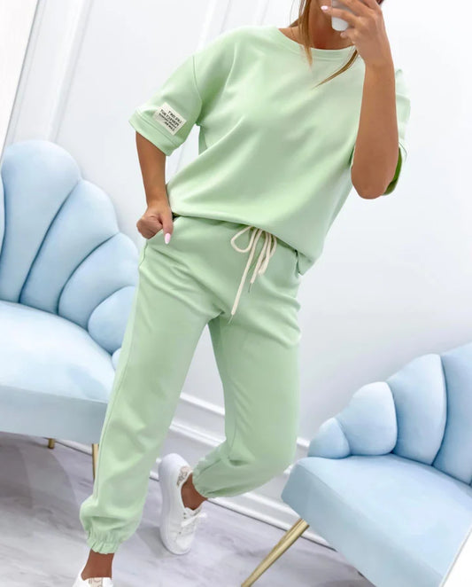Women’s Cotton Linen Relaxed Top and Ankle Trousers Set