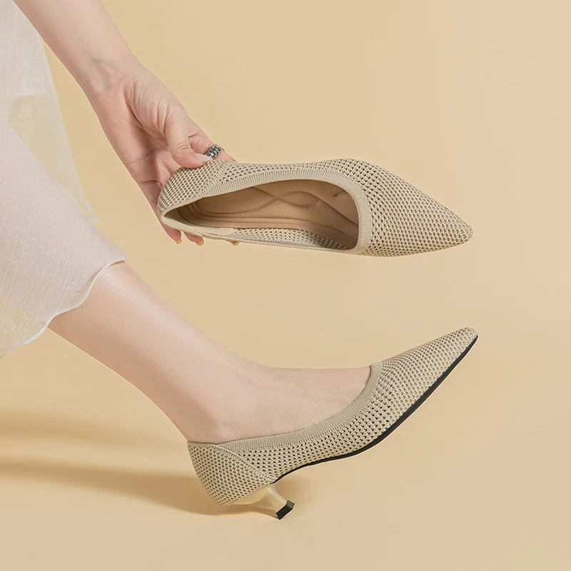 Casual Knit Kitten Heel Pumps for Women