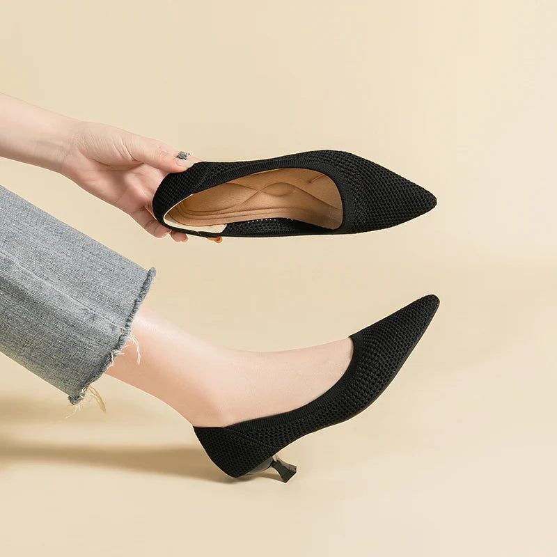 Casual Knit Kitten Heel Pumps for Women