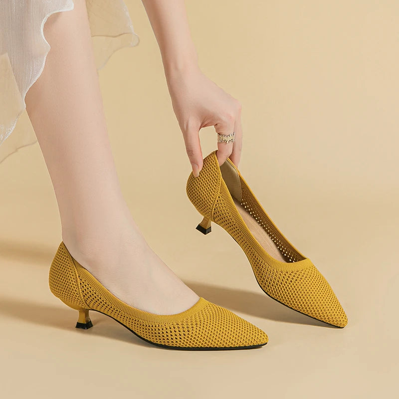 Casual Knit Kitten Heel Pumps for Women