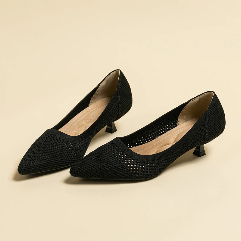 Casual Knit Kitten Heel Pumps for Women