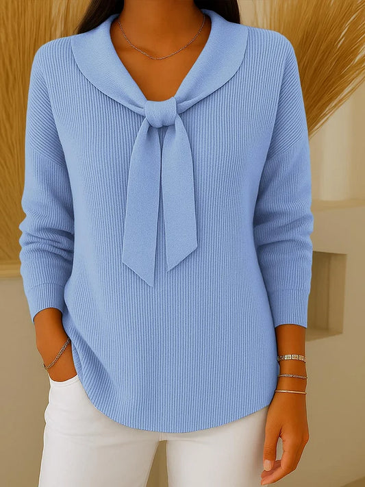Women's solid-colour sweater with ties and long sleeves