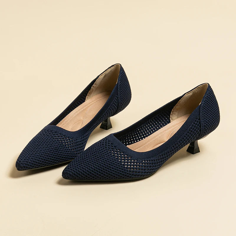Casual Knit Kitten Heel Pumps for Women