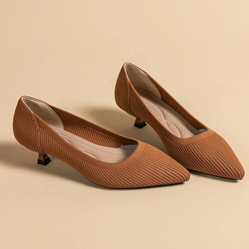 Casual Knit Kitten Heel Pumps for Women