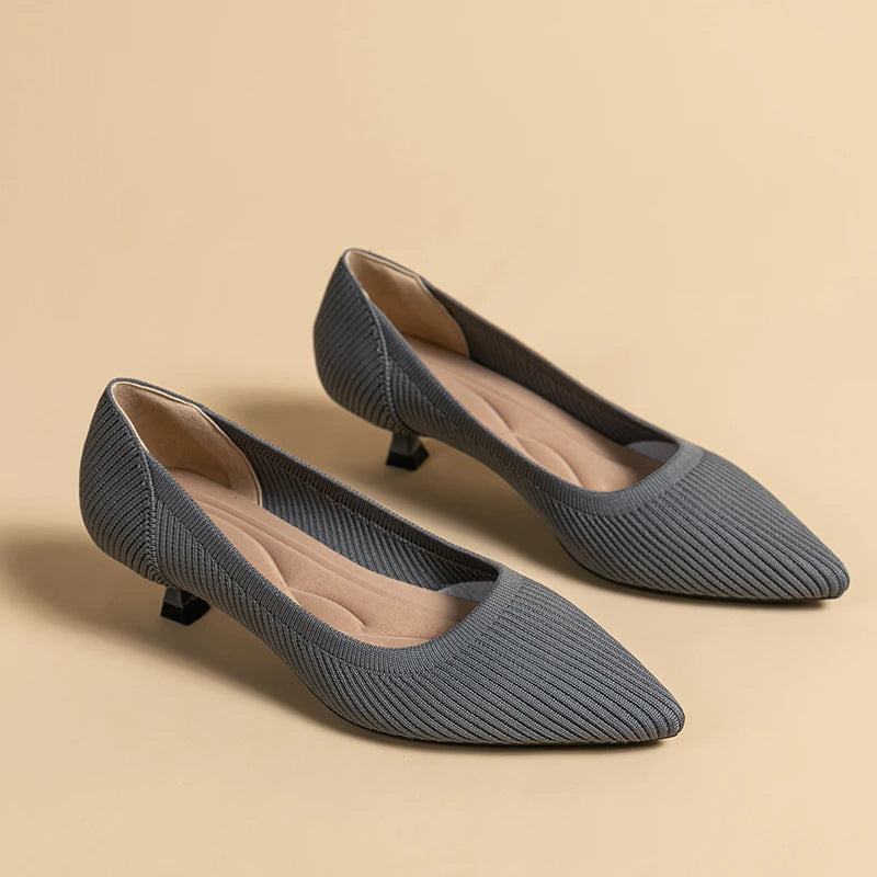 Casual Knit Kitten Heel Pumps for Women