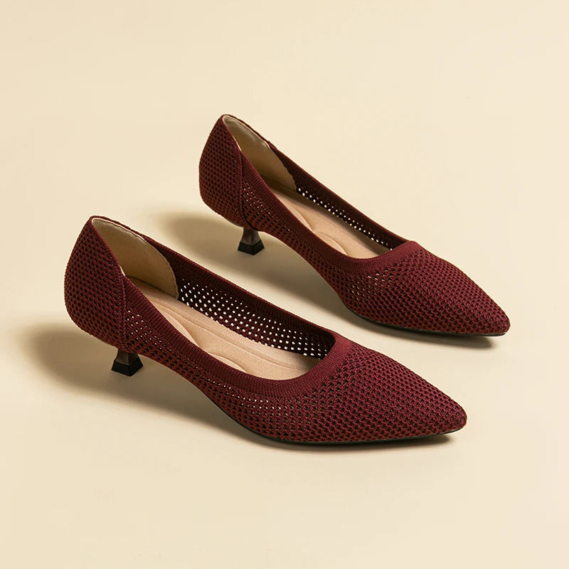 Casual Knit Kitten Heel Pumps for Women