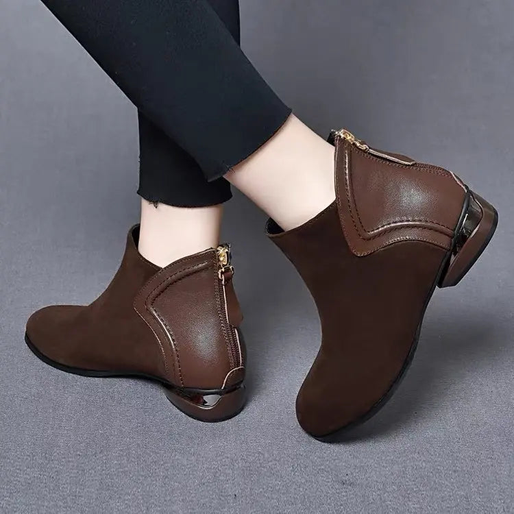 New Cashmere & Cowhide Spliced Low Heel Martin Boots