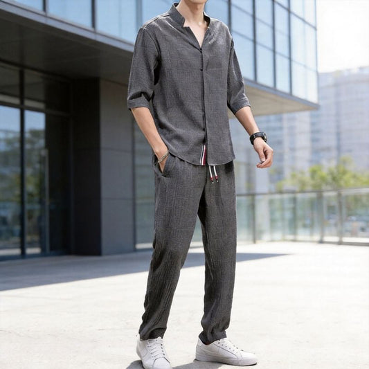 Men’s Relaxed Fit 3/4 Sleeve Shirt and Trousers Set