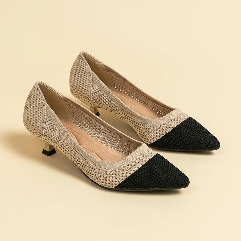 Casual Knit Kitten Heel Pumps for Women