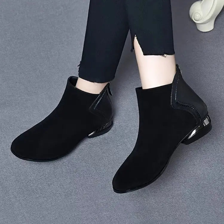 New Cashmere & Cowhide Spliced Low Heel Martin Boots