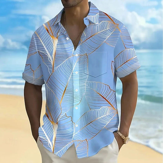 Men’s Tropical Leaf Print Short-Sleeve Shirt