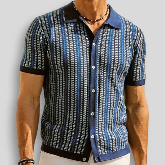 Men’s Textured Stripe Knit Button Polo Shirt