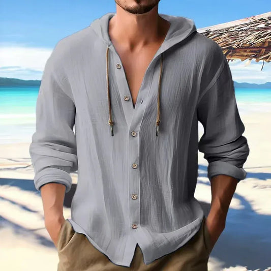 Men’s Lightweight Linen Hooded Button Shirt