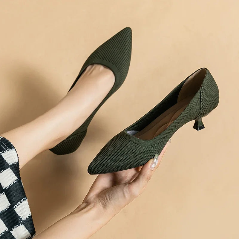 Casual Knit Kitten Heel Pumps for Women