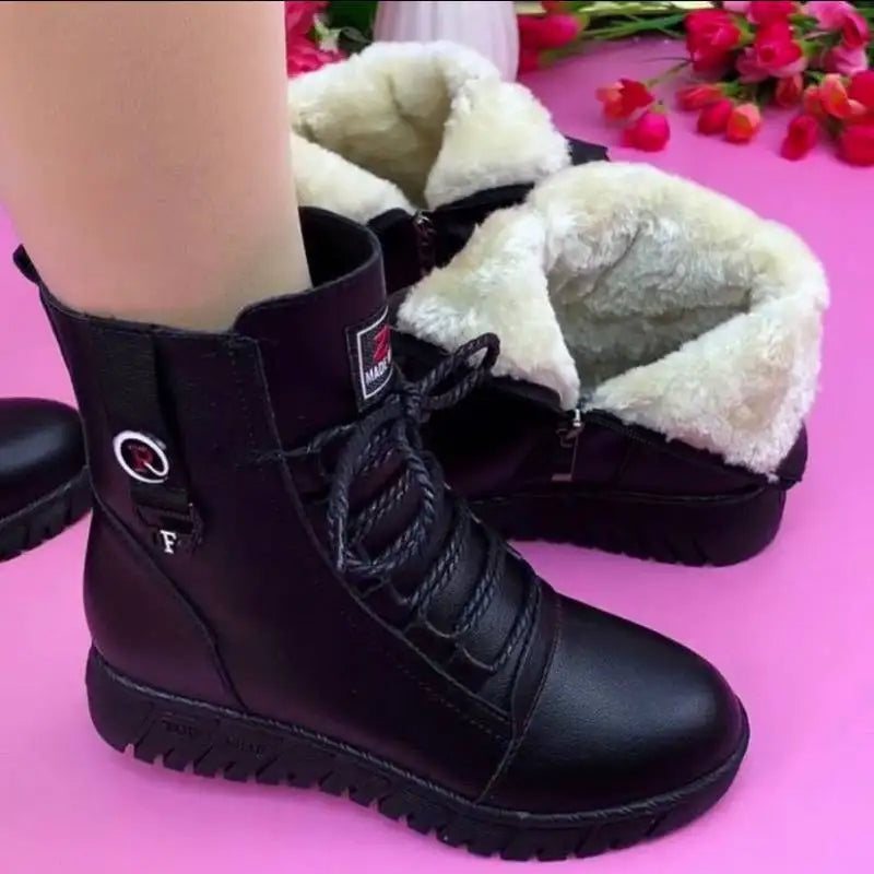 2024 new cashmere leather winter boots, reinforced waterproof cotton