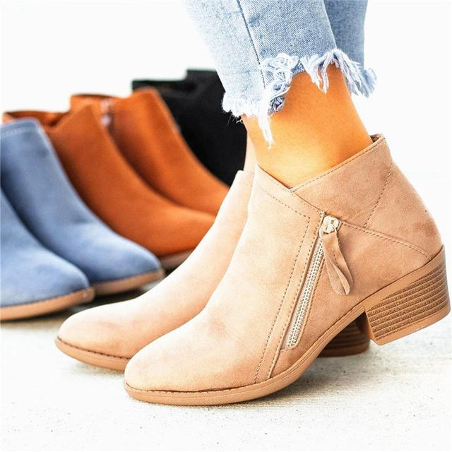 Women’S Chunky Heel Side Zip Ankle Boots