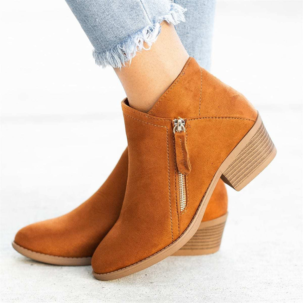 Women’S Chunky Heel Side Zip Ankle Boots