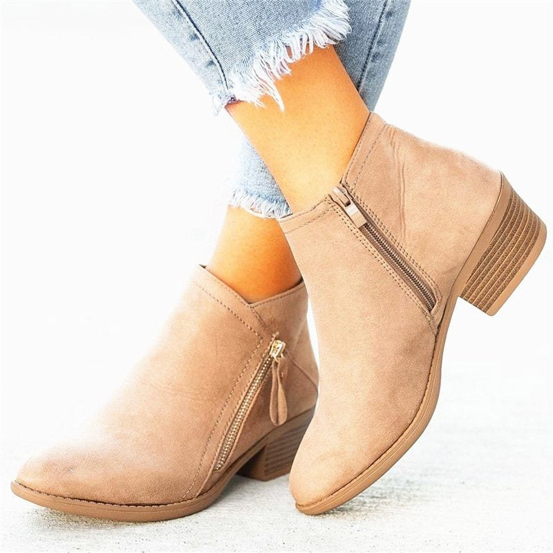 Women’S Chunky Heel Side Zip Ankle Boots