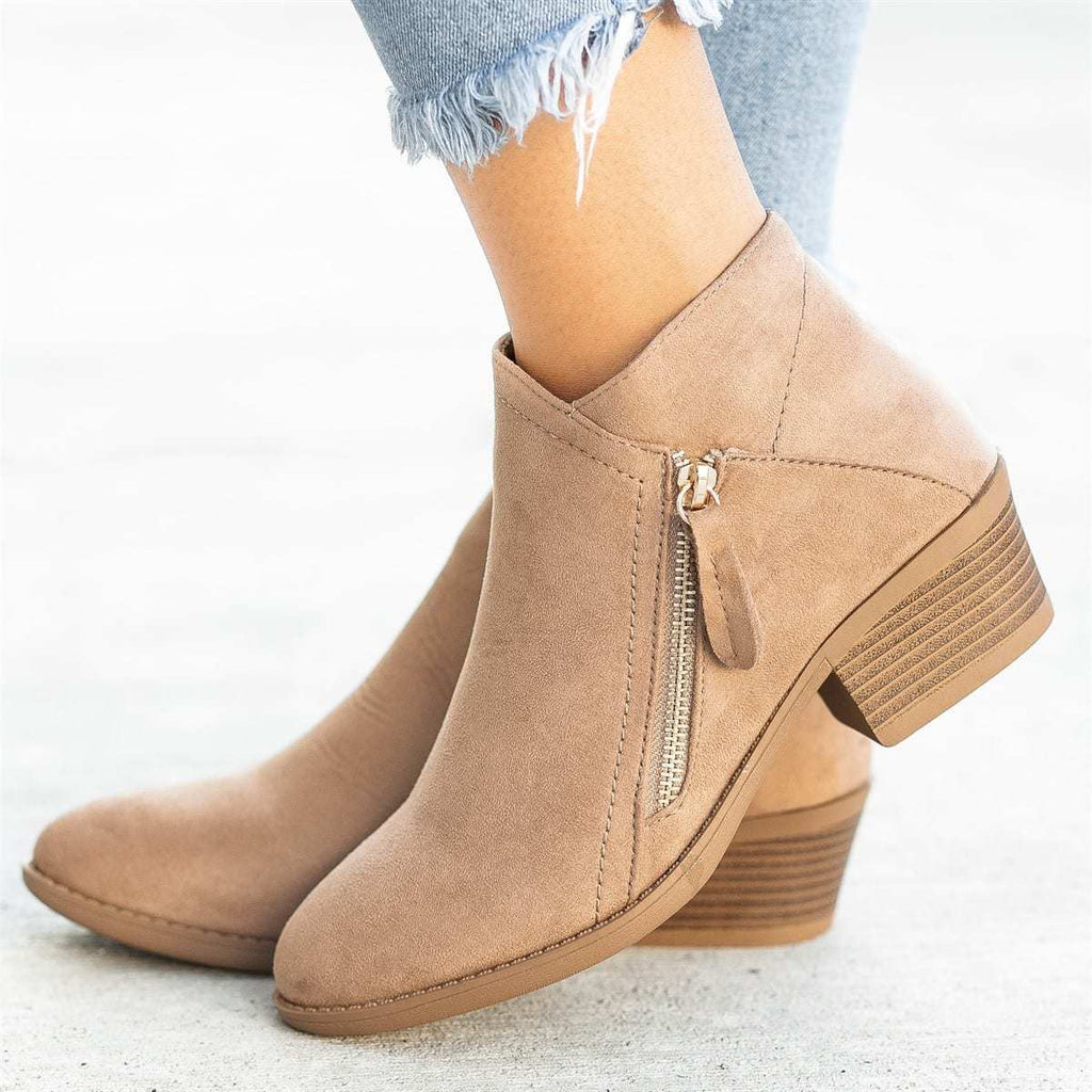 Women’S Chunky Heel Side Zip Ankle Boots