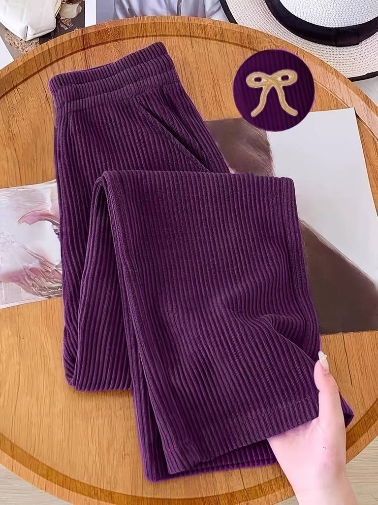 Women’s Ribbed Corduroy Straight-Leg Joggers with Bow Detail