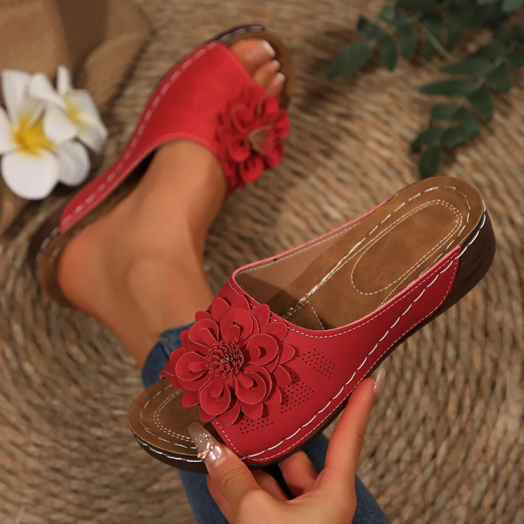Women's Floral Wedge Sandals – Open-Toe Slip-Ons for Casual Summer Outings