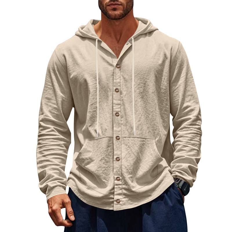 Men’s Casual Button-Up Hoodie Shirt