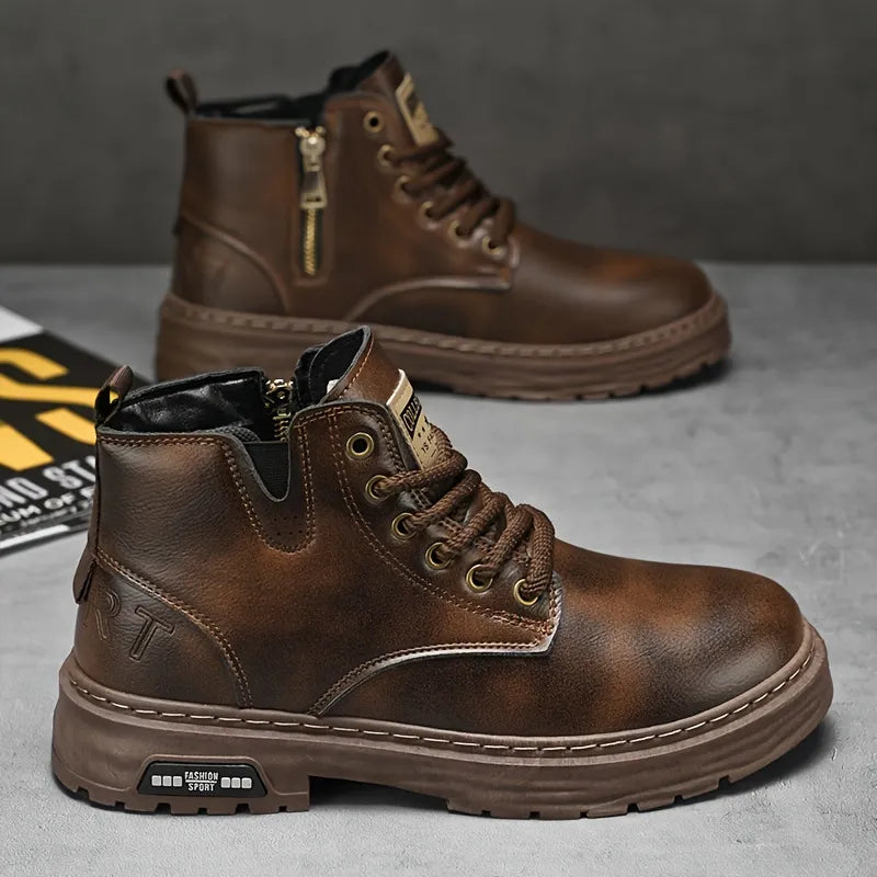 Men’s Retro High-Top Lace-Up Zip Boots
