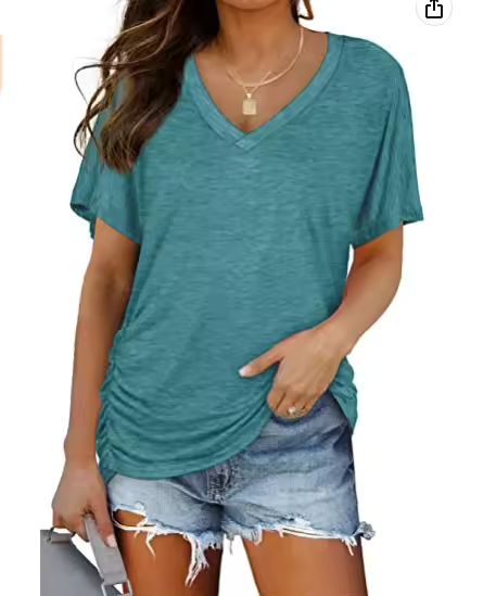 Women's Batwing Pleated V-Neck T-Shirt