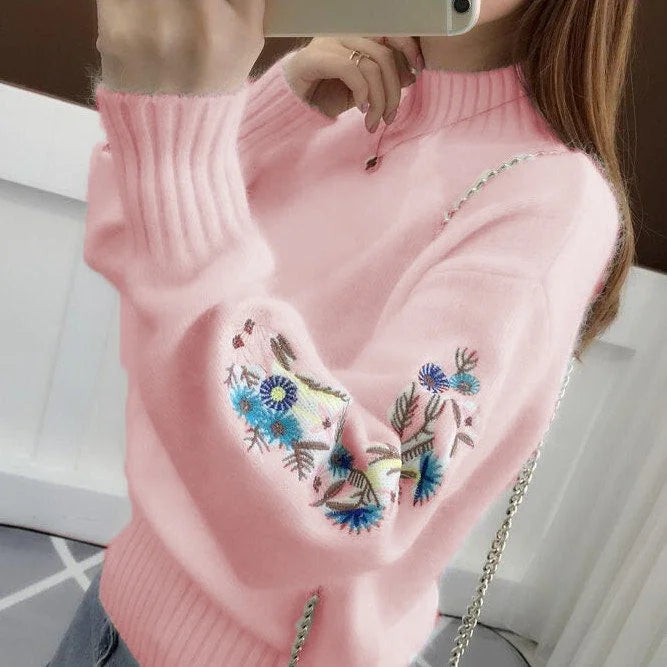 🔥Thick cashmere knit sweater with floral embroidery
