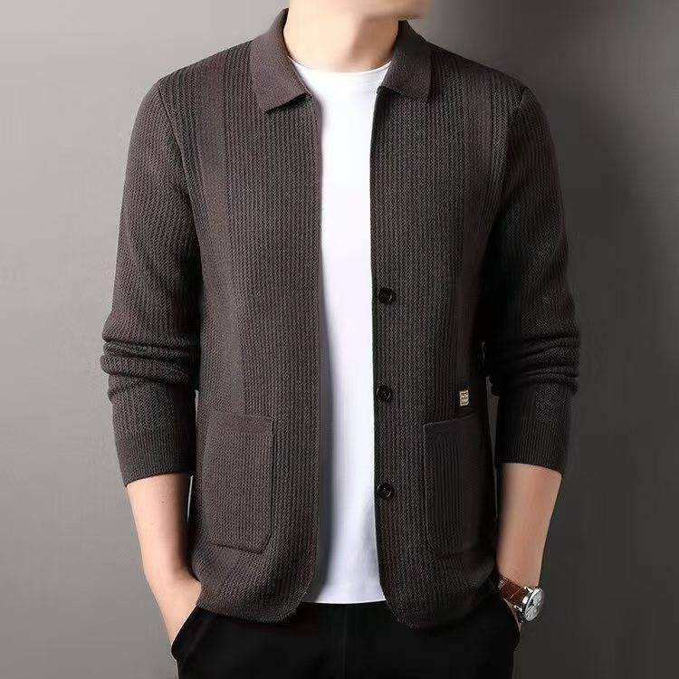 Men’s Striped Lapel Knit Longline Coat