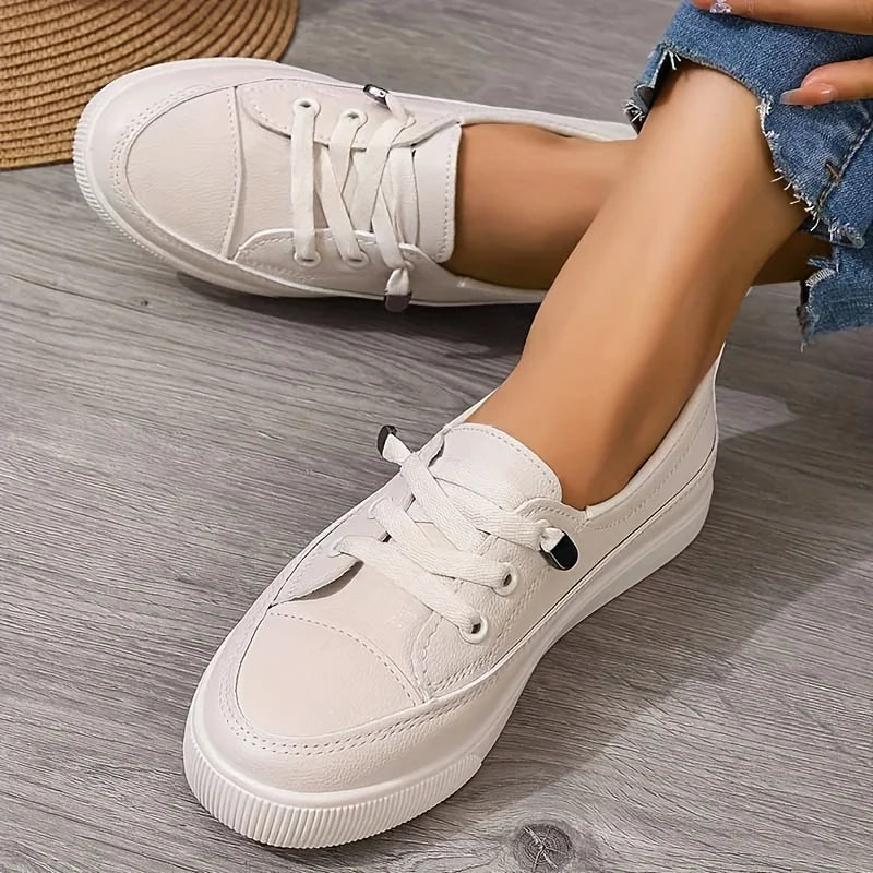 Women’s White Lace-Up Flat Shoes