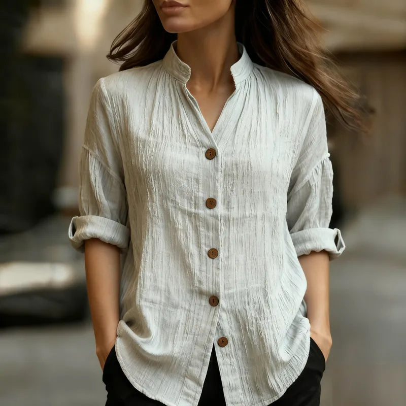Women’s Solid Colour Button Front Casual Shirt Blouse