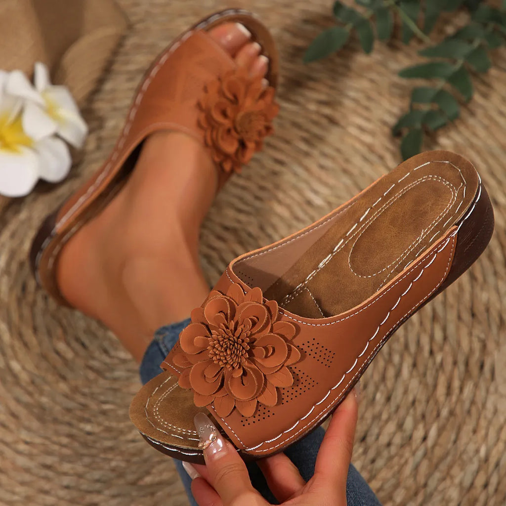 Women's Floral Wedge Sandals – Open-Toe Slip-Ons for Casual Summer Outings