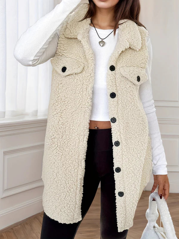 Women’s Longline Button-Up Cosy Fleece Vest