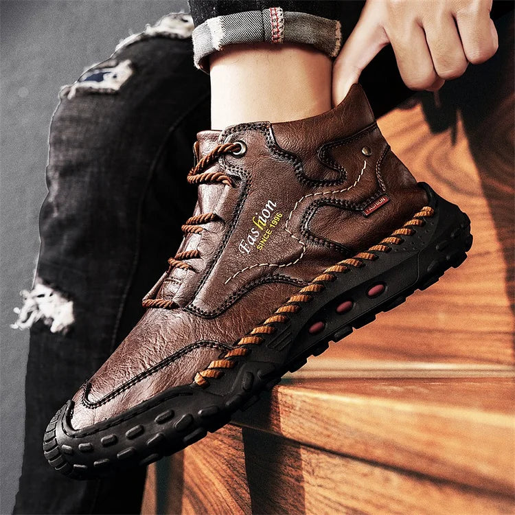 Men's Hand-Sewn Lace-Up Hiking Outdoor Boots