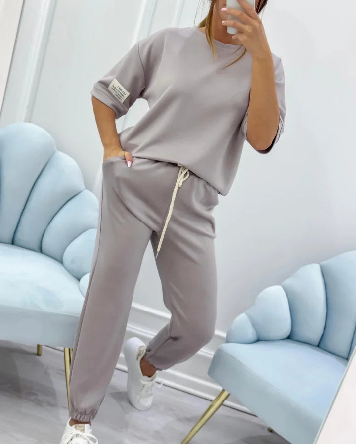 Women’s Cotton Linen Relaxed Top and Ankle Trousers Set