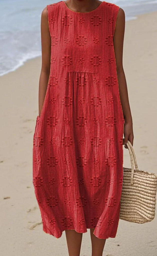 ELEGANT SLEEVELESS COTTON POCKET DRESS