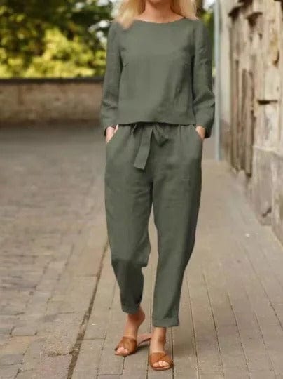 Women’s Linen-Cotton Two-Piece Set – Blouse & Trousers