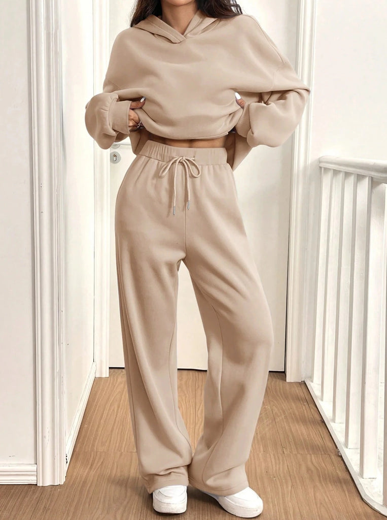 Women’s Warm-Lined Shirt-Collar Hoodie & Sweatpants Set
