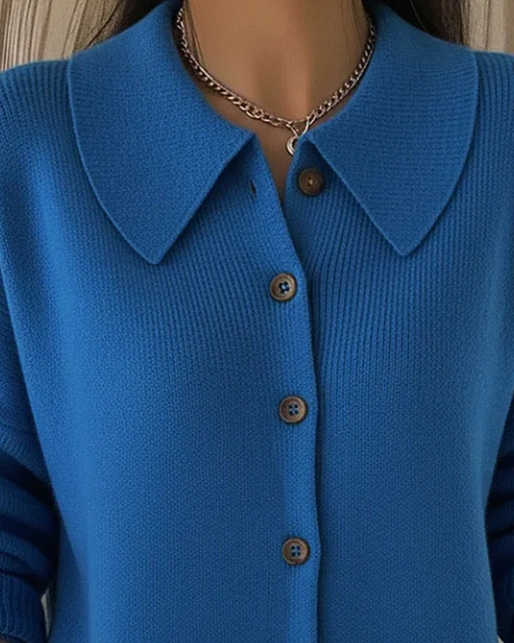 Women’s Solid Colour Collared Button Knit Sweater