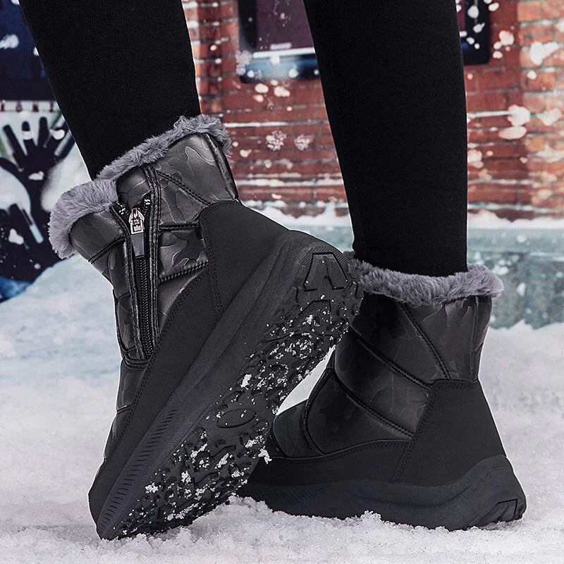 Men’s Easy-Zip Fur-Lined Waterproof Puffer Snow Boots