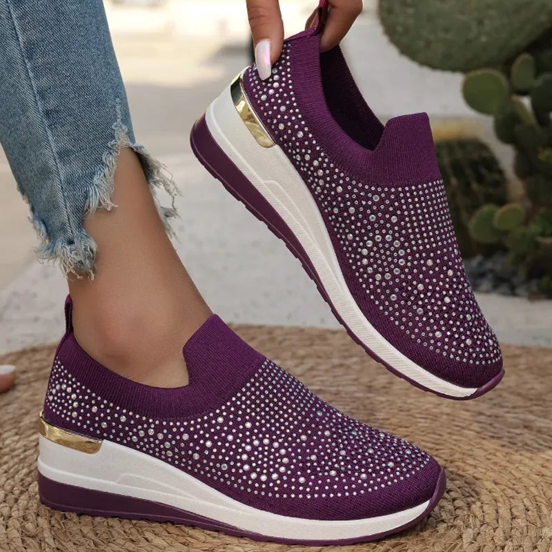 Rhinestone Slip-on Casual Mesh Fabric Trainers For Women