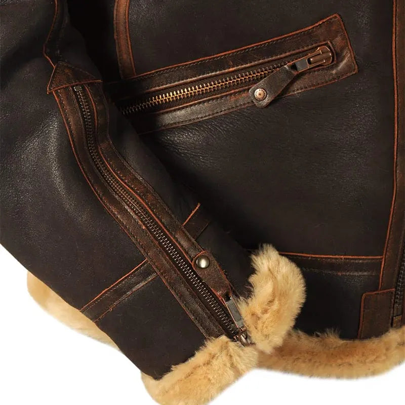 Men's Autumn & Winter Brown Lapel Zipper Pocket Leather Jacket