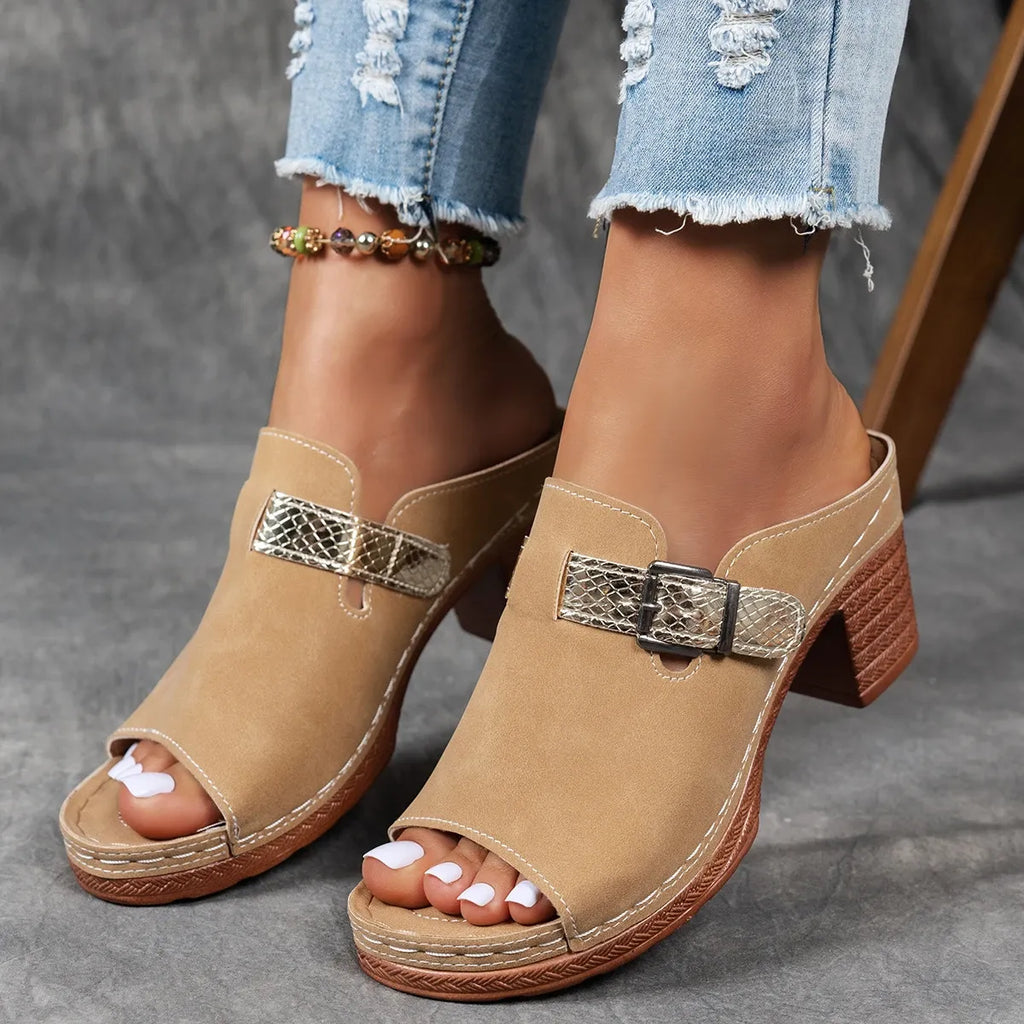 Women's Strappy Wedge Sandals – Adjustable Hook & Loop, Double Buckle Design