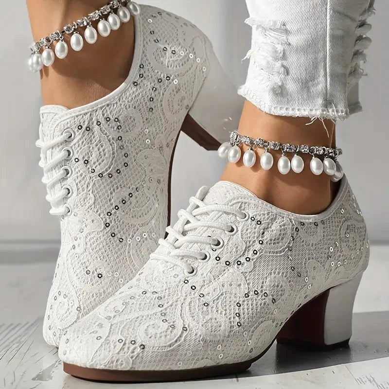 Closed Lace Latin Dance Heels