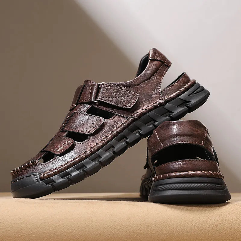 Men’s Orthopaedic Leather Sandals – Closed-Toe Sport & Beach Shoes