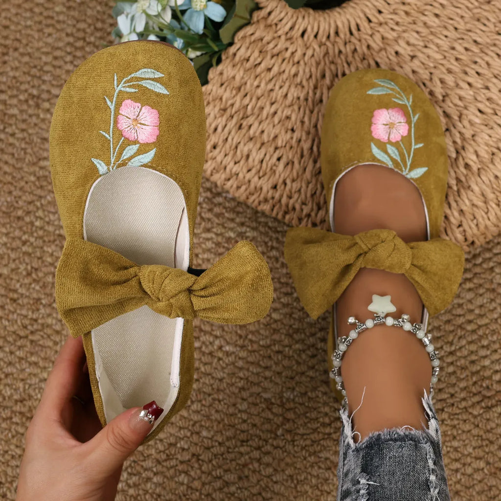 Women's Mary Jane Flats with Large Bow – Cute & Comfortable Everyday Shoes