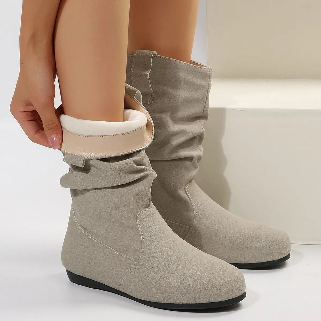 Round Toe Flat Winter Boots